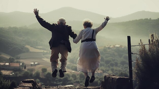 Pareja de ancianos paseando por el parque IA generativa