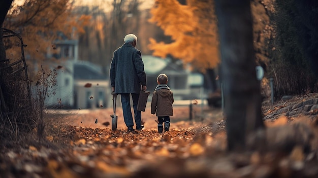 Pareja de ancianos paseando por el parque IA generativa