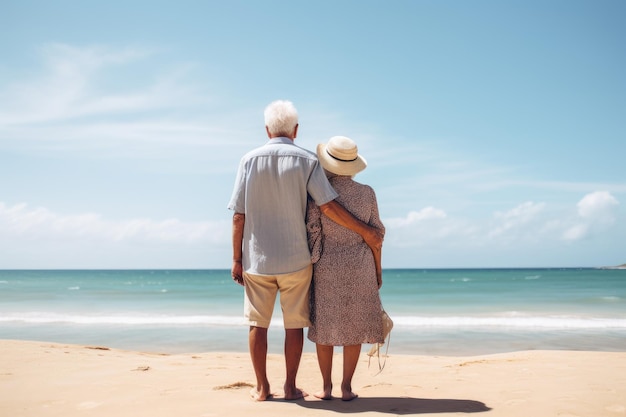 Pareja de ancianos playa madura Viajar jubilarse Generar Ai