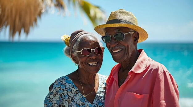 Una pareja de ancianos sana y feliz y activa disfrutando de la jubilación cerca de una propiedad en la playa