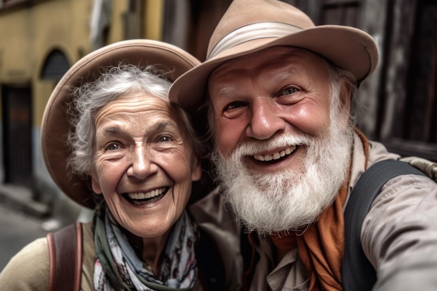 Pareja de ancianos selfie sonriendo Generar Ai