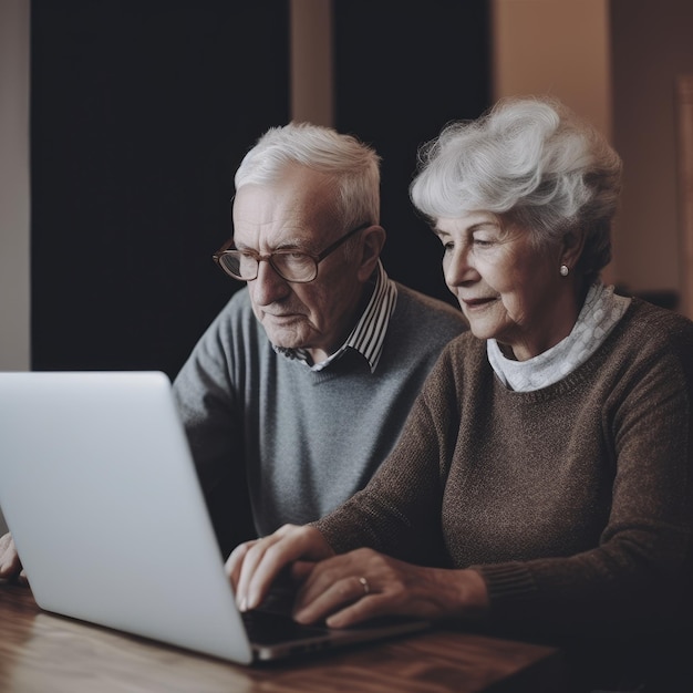 Pareja de ancianos usando una computadora portátil