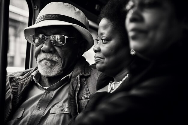 Una pareja de ancianos en un viaje en autobús