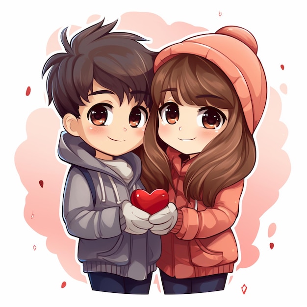 Una pareja de anime con un corazón en las manos