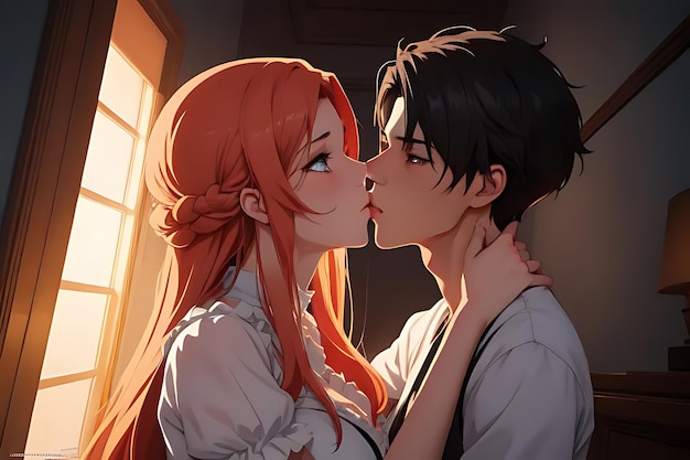 Una pareja de anime que se besan