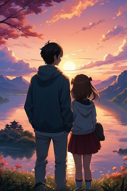 La pareja de anime Sunset Serenity en el arte digital