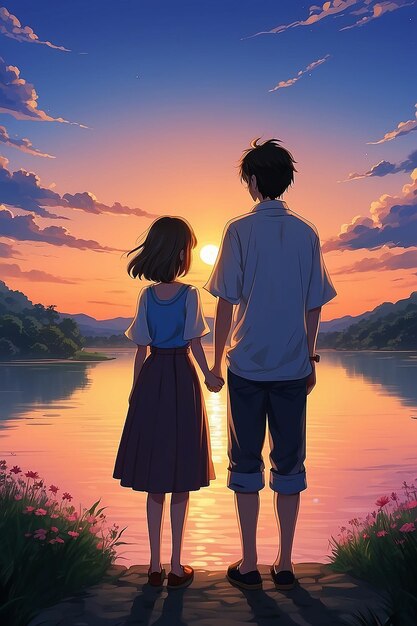 La pareja de anime Sunset Serenity en el arte digital