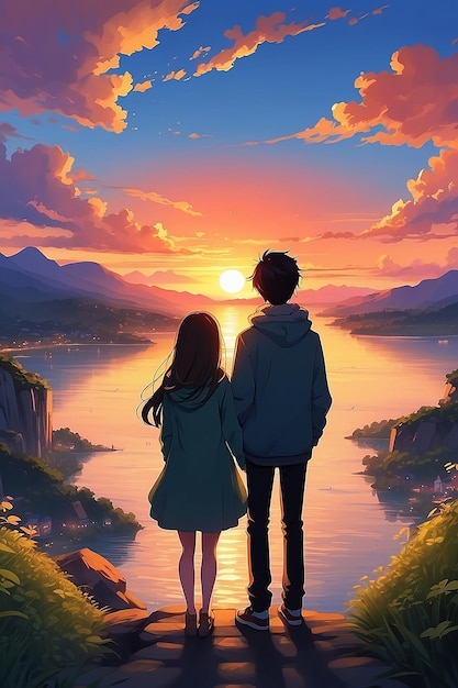 La pareja de anime Sunset Serenity en el arte digital