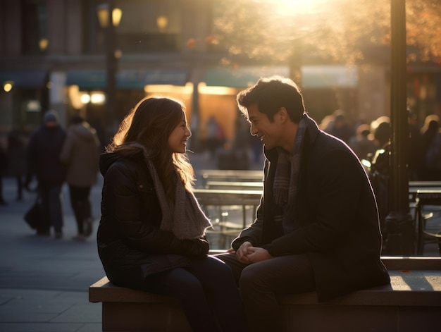 Una pareja asiática está disfrutando de un romántico día de otoño.