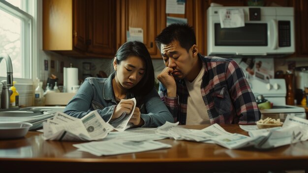 Foto una pareja asiática sentada en la cocina administrando las finanzas personales con el impuesto del irs