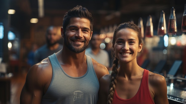 Pareja de atletas en el gimnasio.