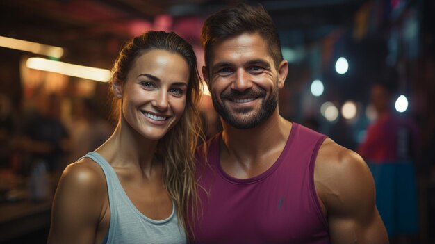 Pareja de atletas en el gimnasio.