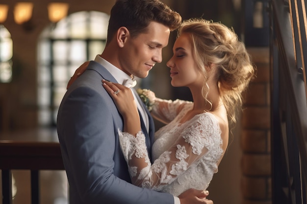 Una pareja bailando en una habitación de hotel.