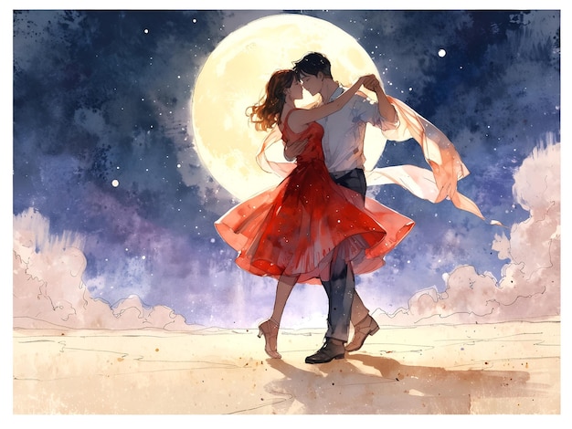 Foto una pareja bailando bajo la luz de la luna