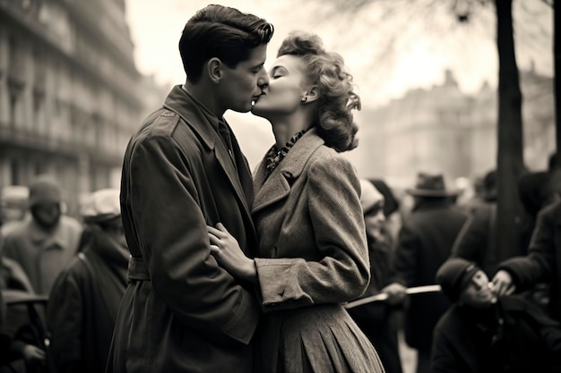 pareja besándose en la ciudad de parismonochromatic