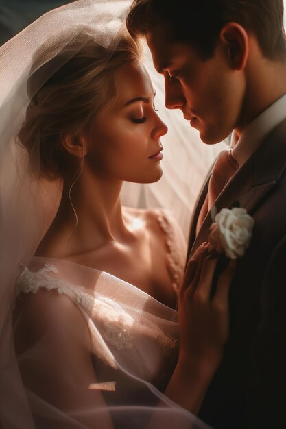 Una pareja besándose en una foto de boda