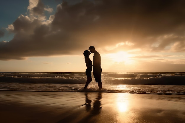 una pareja besándose en la playa