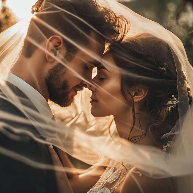 La pareja de la boda y el beso de la frente Ai generativo