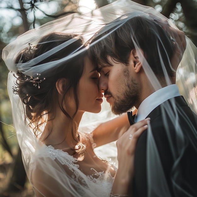 La pareja de la boda y el beso de la frente Ai generativo