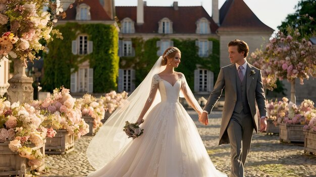 Una pareja de bodas en Francia