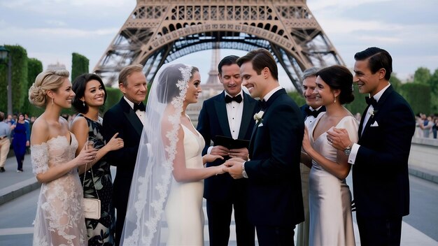 Una pareja de bodas en París.