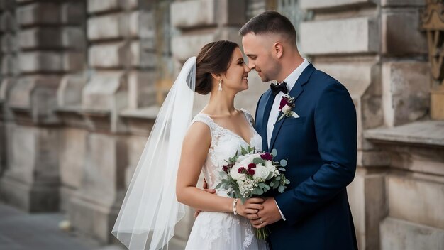 Foto una pareja de bodas en su día de boda en budapest