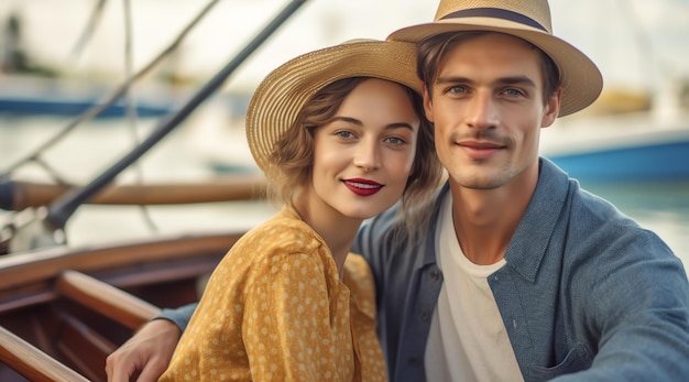 Una pareja en un bote con sombrero