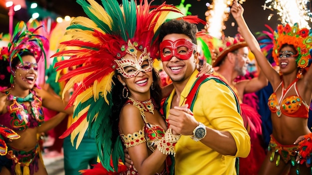 Foto una pareja brasileña con ropa de carnaval disfrutando de una fiesta de carnaval