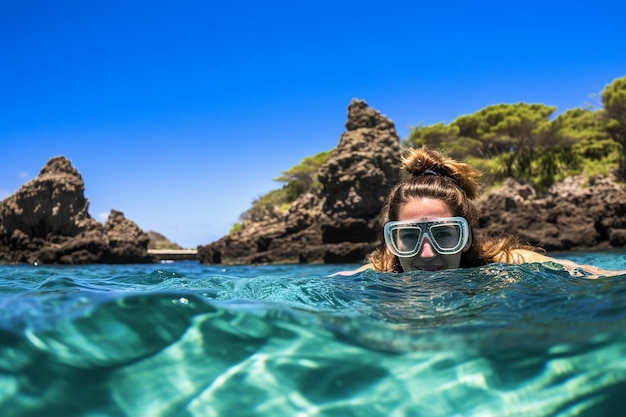 Una pareja buceando en una cala aislada