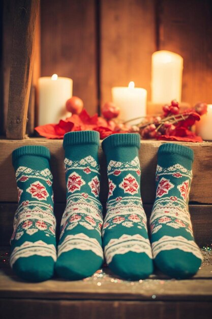 pareja con calcetines y medias de lana viendo películas o series en la televisión en invierno mujer y hombre