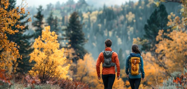 Pareja caminando por el bosque IA generativa