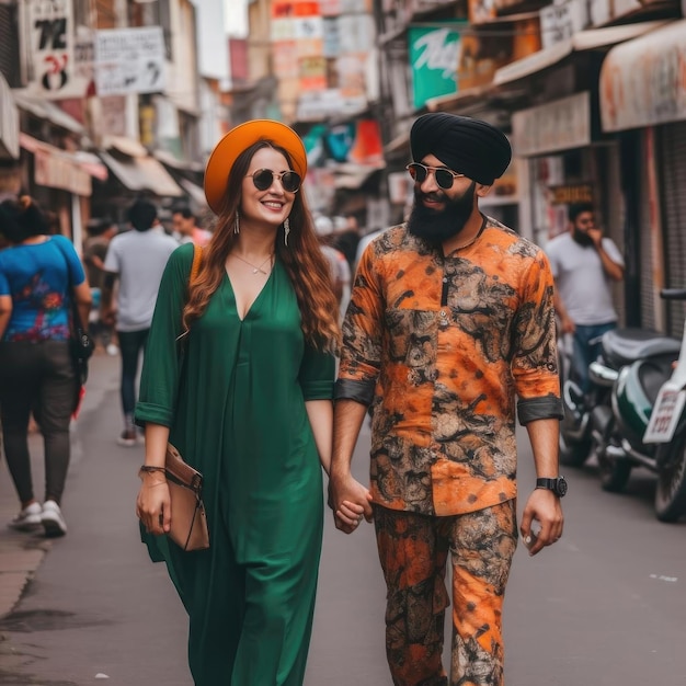 Una pareja caminando en una calle.