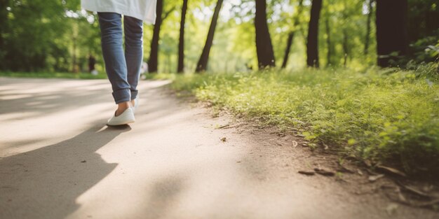 Una pareja caminando por un sendero con una scooter al fondo