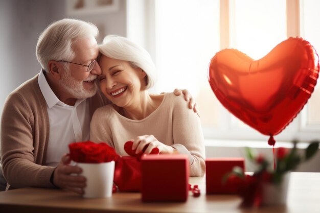 Una pareja casada madura celebra el día de San Valentín.