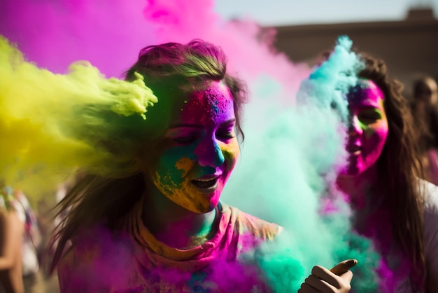 Una pareja celebrando el festival holi en india