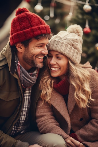 una pareja celebrando juntas las fiestas navideñas Creado con tecnología de IA generativa