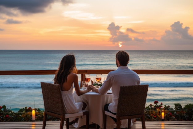 Pareja de cena de playa de lujo Romance elegante Generar Ai