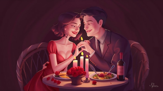 Una pareja cenando en el día de San Valentín.