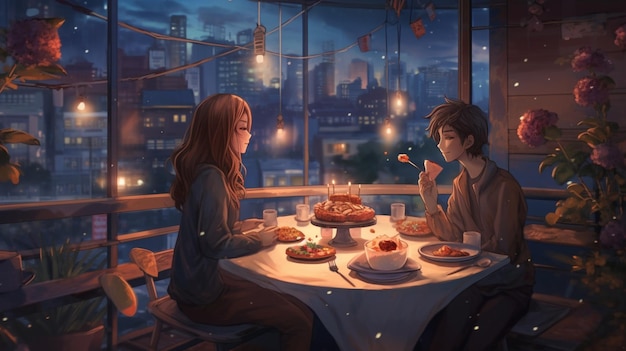 Una pareja cenando en un restaurante