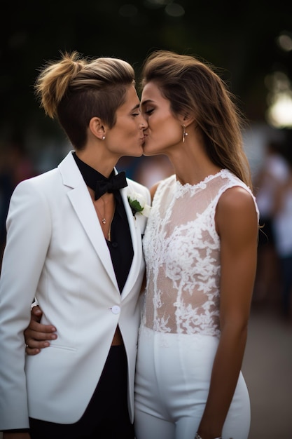 Pareja de chichas lesbianas LGTBY en el dia de su boda