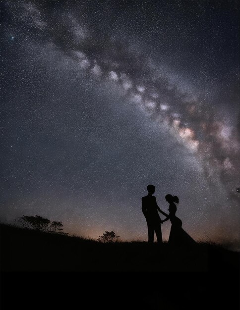 Foto pareja en el cielo nocturno