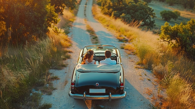 Foto una pareja está conduciendo en un coche con la matrícula número 37