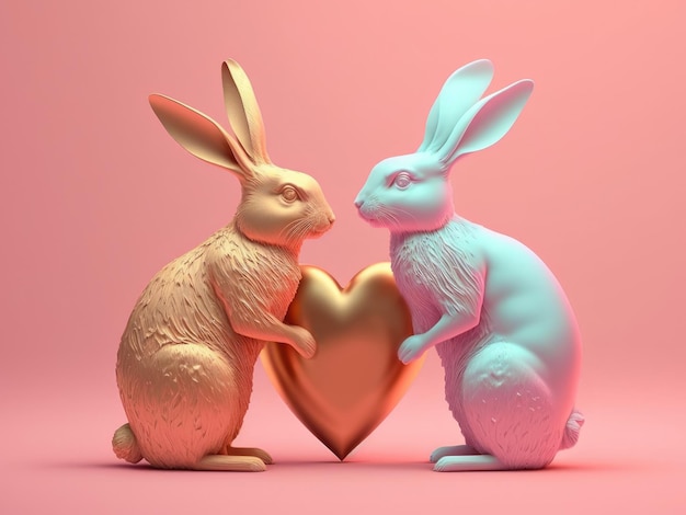 Pareja de conejos sosteniendo un corazón