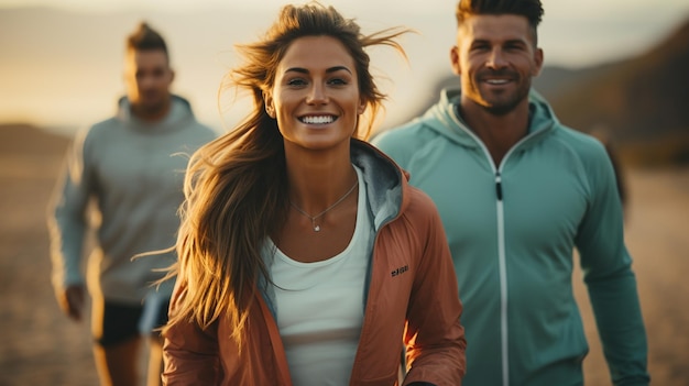 pareja corriendo en la playa