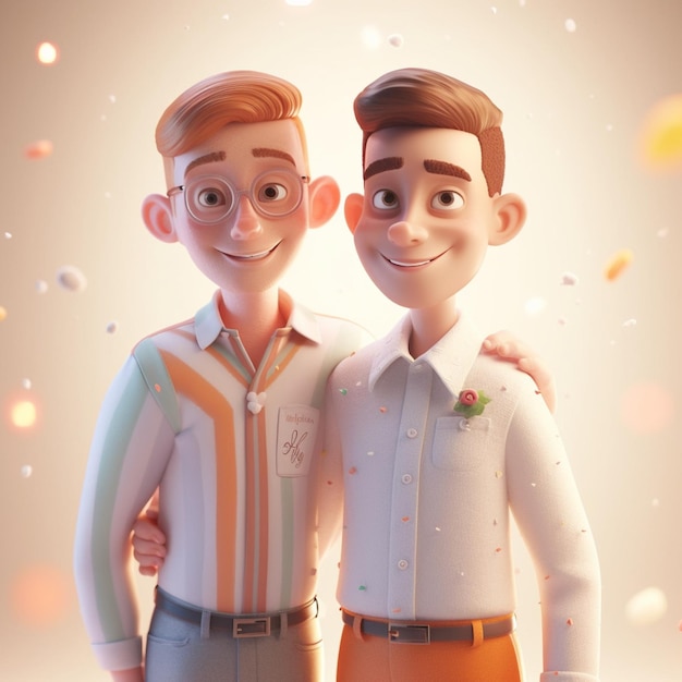 pareja de hombres amigos orgulho pareja diversidad gay animação desenho animado 3d engraçado fofo amor