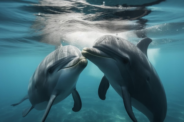 Pareja de delfines amorosos Diversión en el océano Generar Ai