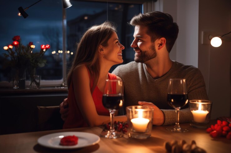 Una pareja disfrutando de una cena romántica en el día de San Valentín