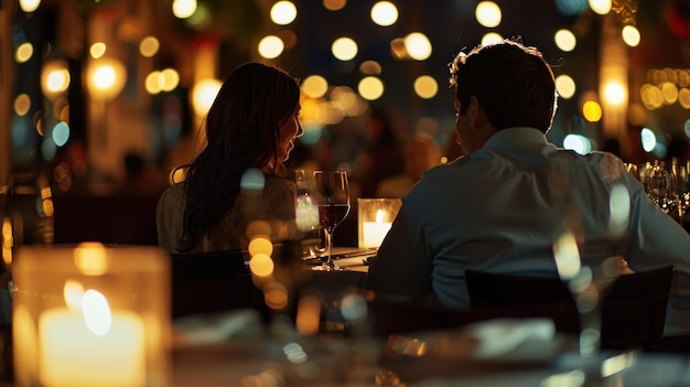 Foto una pareja disfrutando de una cena romántica a la luz de las velas en un restaurante de lujo para su aniversario