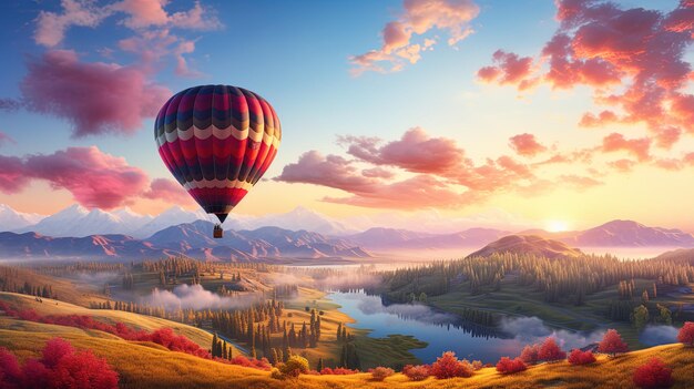 una pareja disfrutando de un paseo panorámico en globo de aire caliente