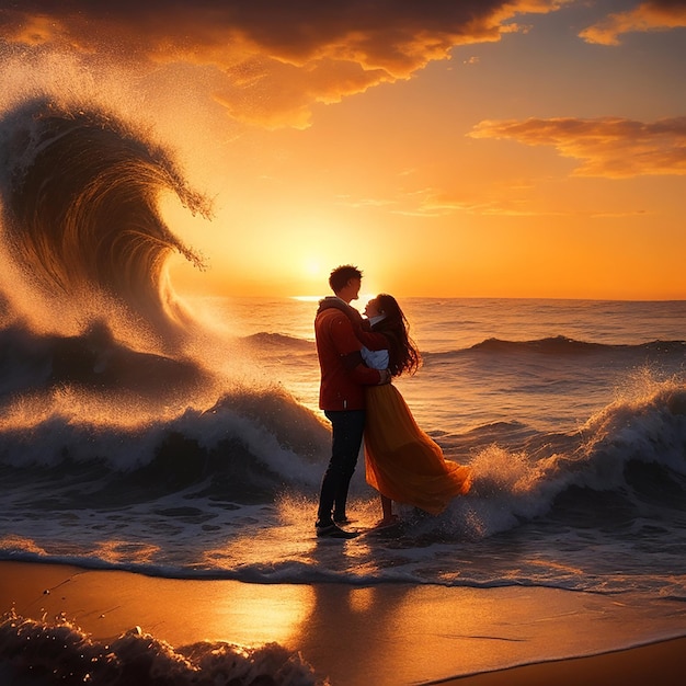 Foto una pareja disfrutando en la playa generada por ai